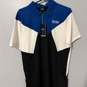 Hugo Boss Men's Polo in Blue, White, and Black